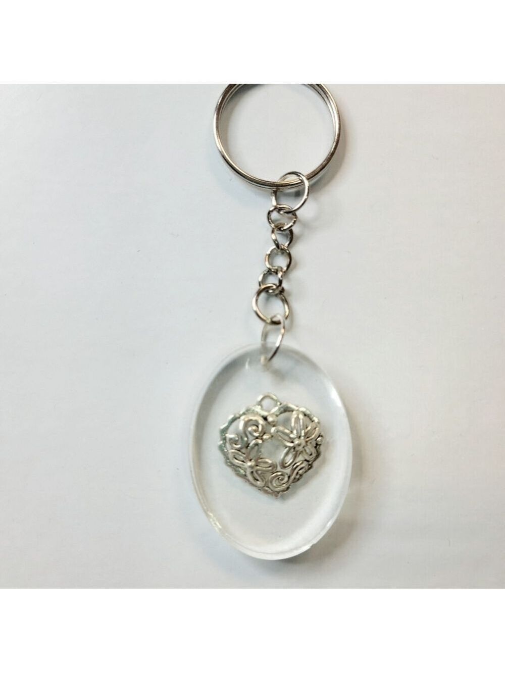 Silver Heart Resin Keychain Elegant